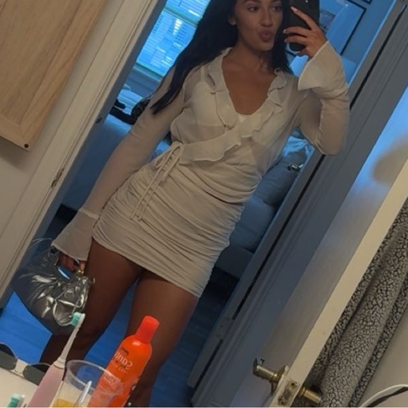 SHOWPO cream Ruffle Wrap Top and skirt set - Picture 2 of 2